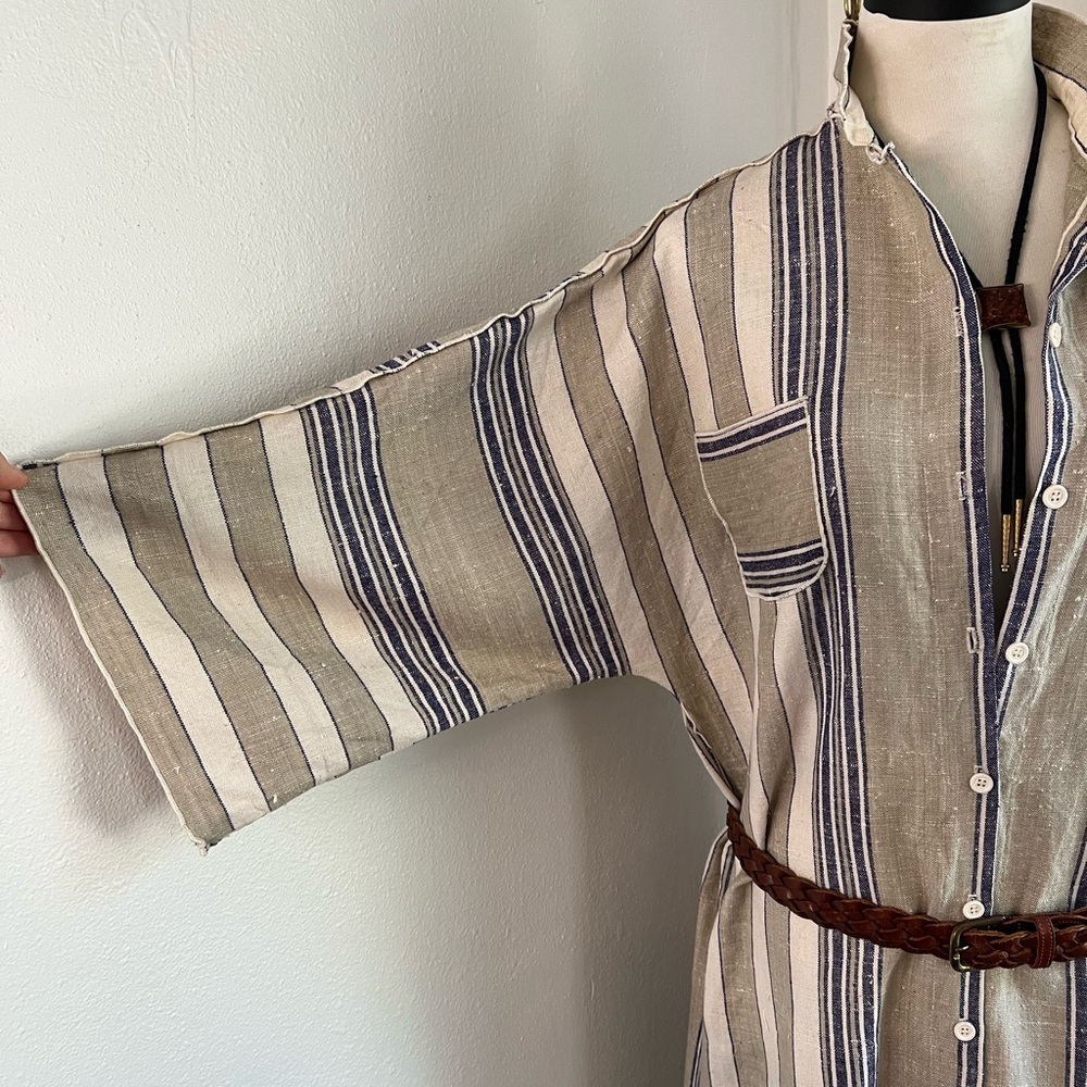 Sold Linen Striped Maxi Caftan Dress - Picture 7 of 7
